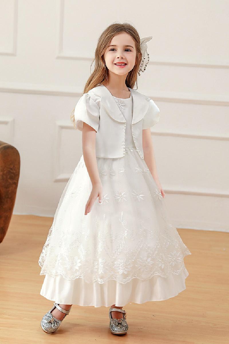 A-Line/two-piece Scoop Neck Long Sleeve Lace Flower Girl Dresses 785738686737 - COCOMELODY