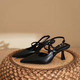 Elegant Pointed Toe Slingback Low Heel Adjustable Strap Shoes 785497139986