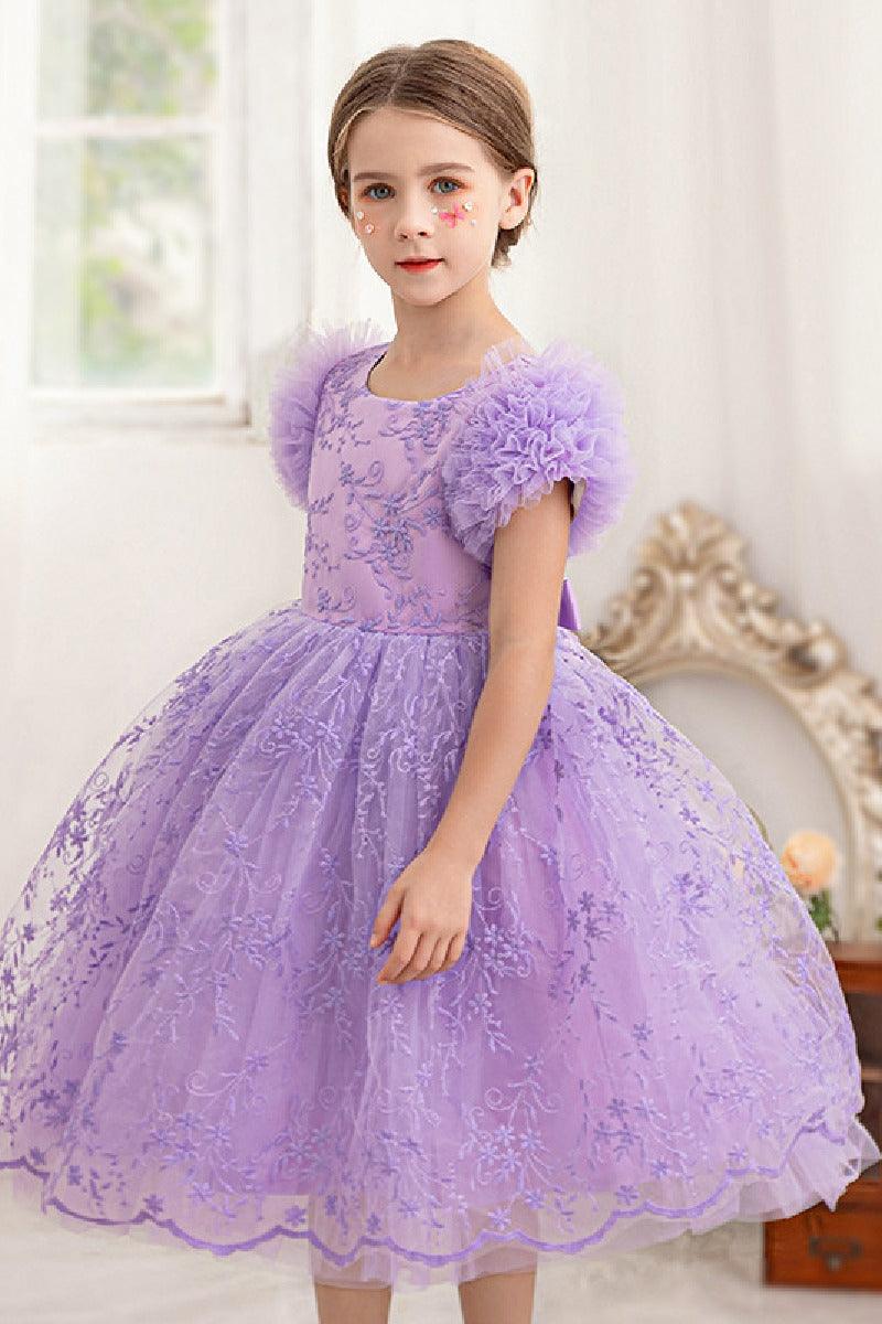 A-line/Princess Scoop Neck Knee-Length Lace Flower Girl Dress With Bowknot 769937282891 - COCOMELODY