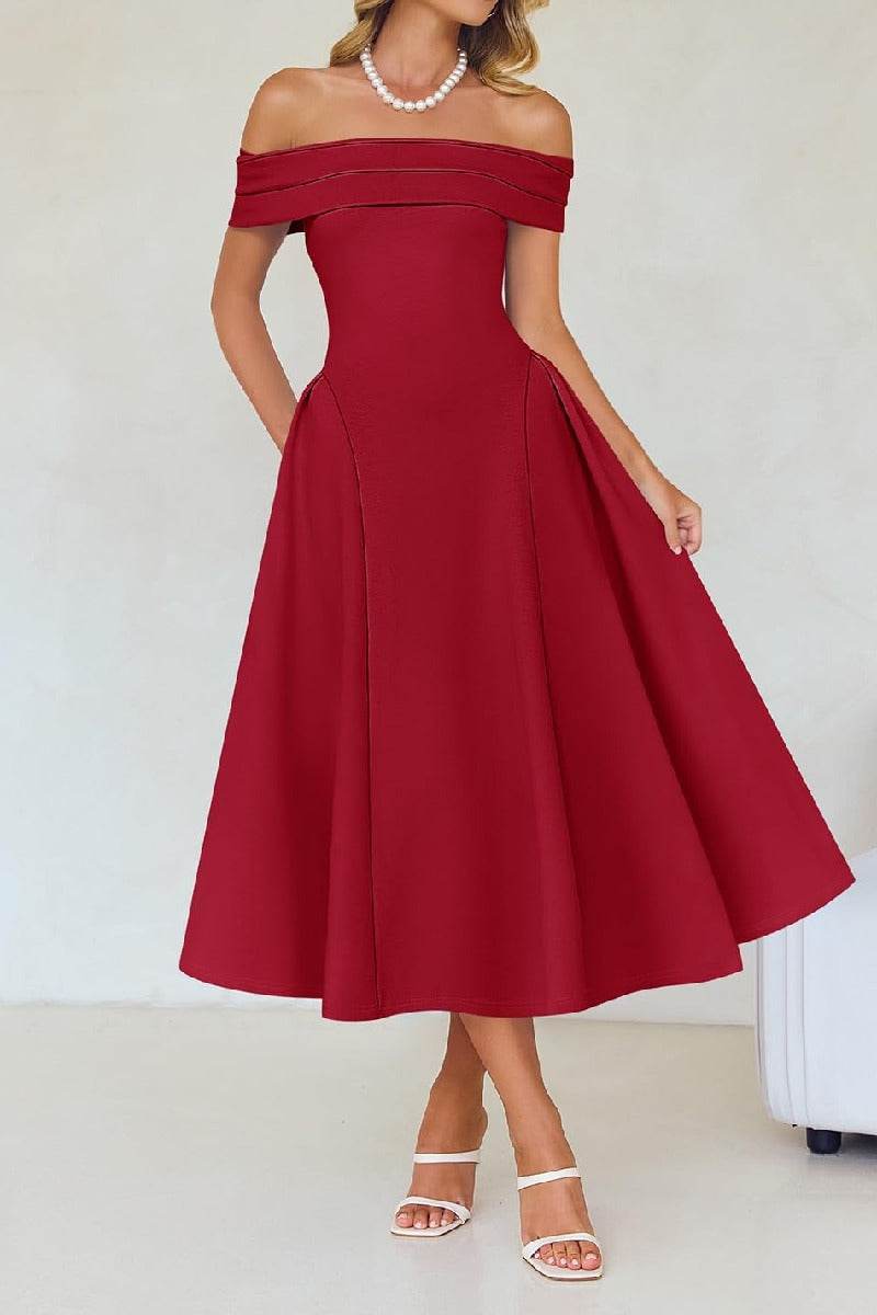 A-Line Midi Satin Formal Wedding Guest Dresses B0DS8NJRR3 - COCOMELODY