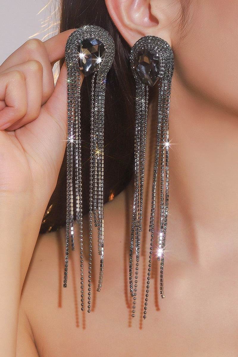 Rhinestone/Tassels Drop Earrings 782231045208 - COCOMELODY