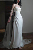 Sheath-Column Sweep-Brush Train Satin Wedding Dress 744497657577 - COCOMELODY