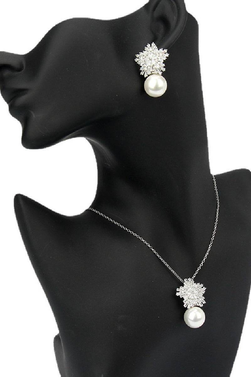 Snowflakes Shaped Pearl/Zircon Wedding Earrings/Necklace Jewelry Sets (Set of 2) 702536274457 - COCOMELODY