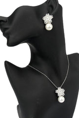 Snowflakes Shaped Pearl/Zircon Wedding Earrings/Necklace Jewelry Sets (Set of 2) 702536274457 - COCOMELODY