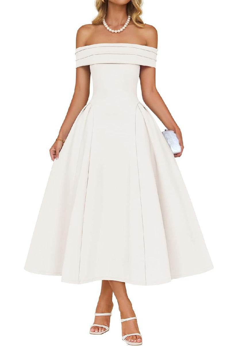 A-Line Midi Satin Formal Wedding Guest Dresses B0DS8NJRR3 - COCOMELODY