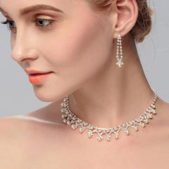 Jewelry Pearl Rhinestone Necklace Earrings 2-Piece Set 527668596787 - COCOMELODY
