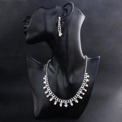 Jewelry Pearl Rhinestone Necklace Earrings 2-Piece Set 527668596787 - COCOMELODY