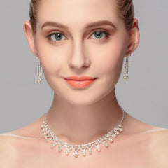 Jewelry Pearl Rhinestone Necklace Earrings 2-Piece Set 527668596787 - COCOMELODY