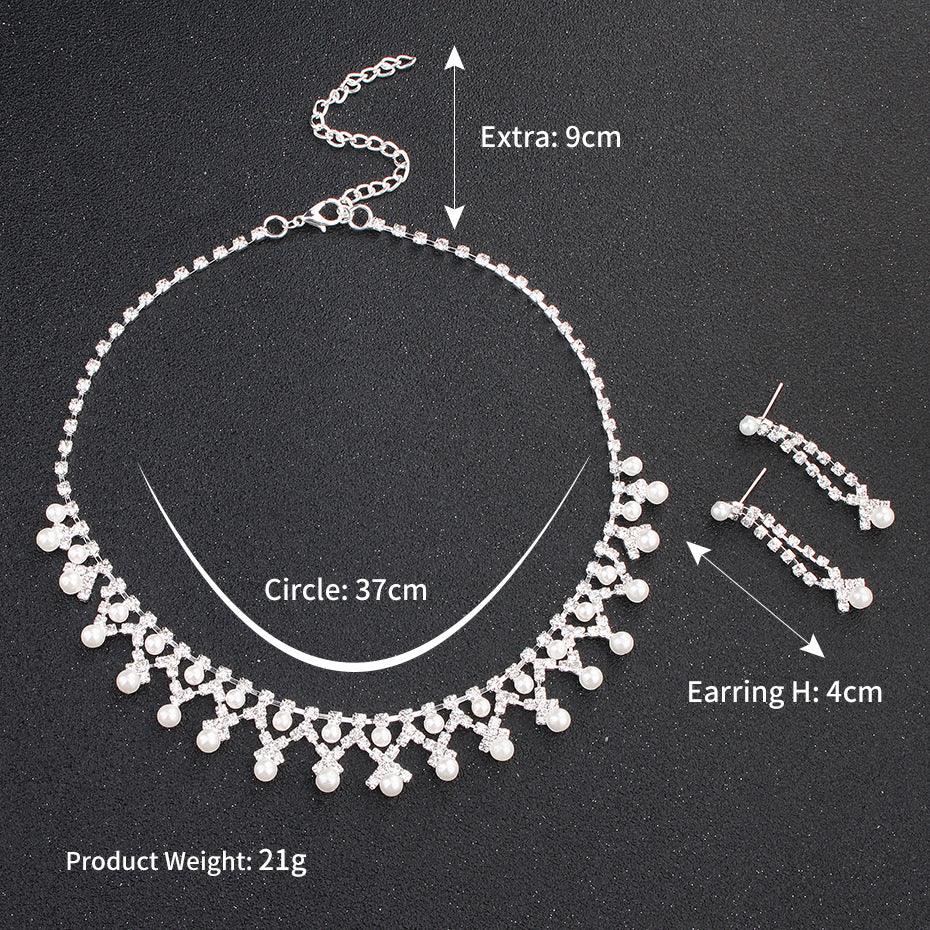 Jewelry Pearl Rhinestone Necklace Earrings 2-Piece Set 527668596787 - COCOMELODY