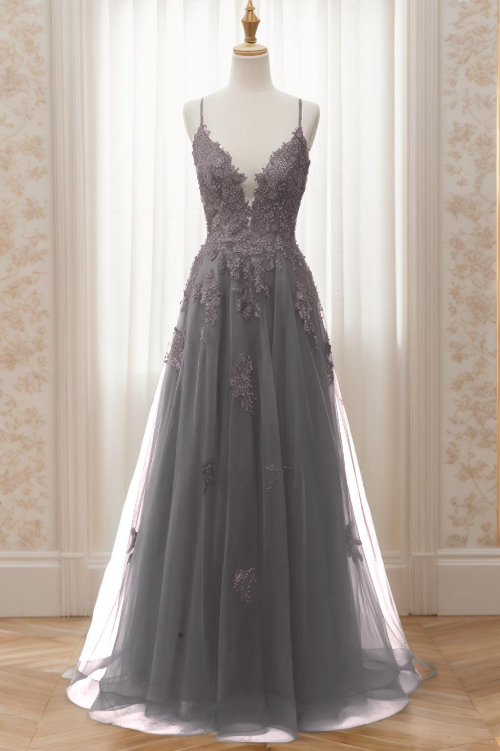 A-Line Sweep-Brush Train Tulle Prom Dress CS0463 - COCOMELODY
