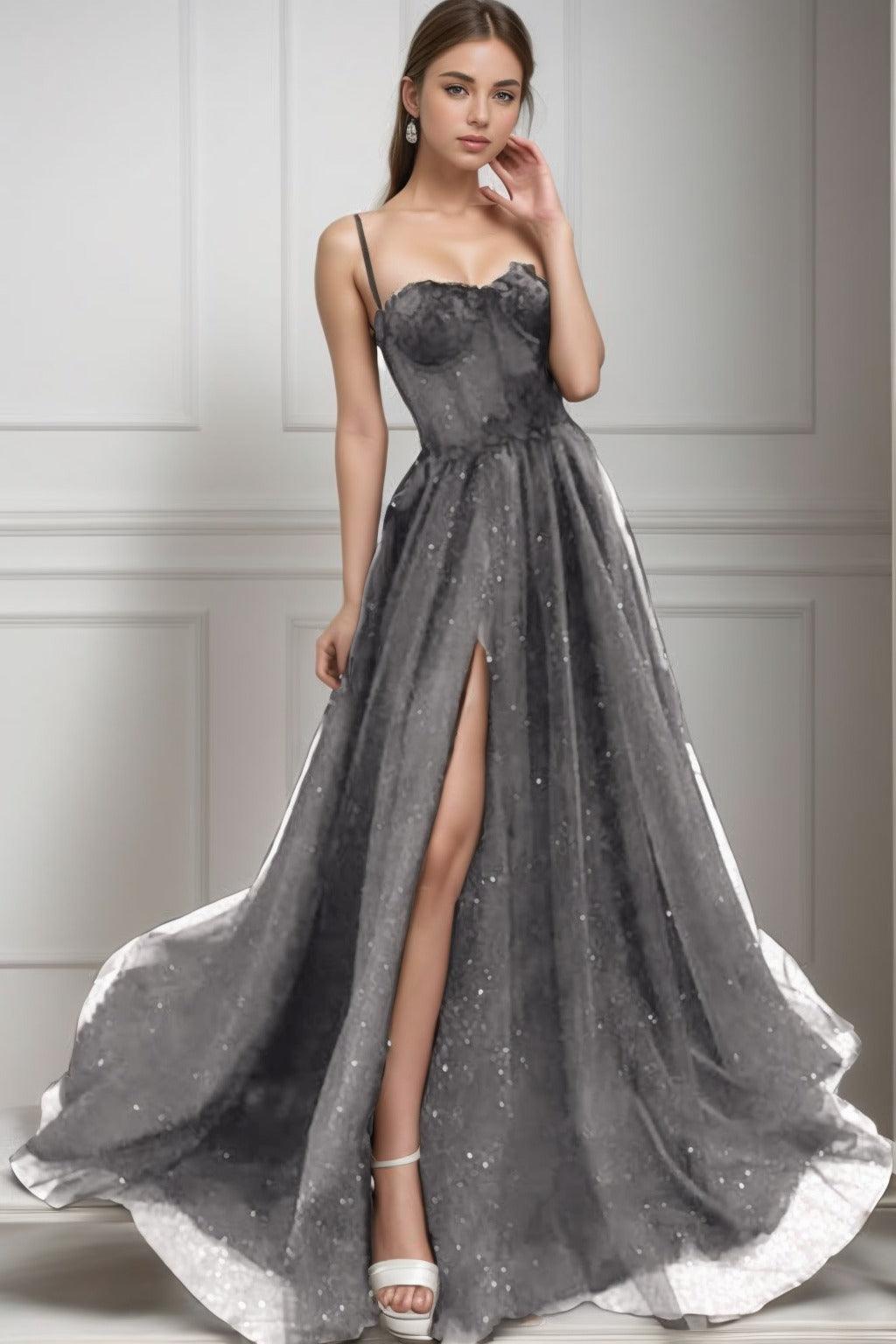 A-Line Sweep-Brush Train Tulle Prom Dress CS0439 - COCOMELODY