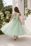 Romantic Tulle with Bow Back Pearl Accents Flower Girl Dresses 1029322248393