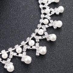 Jewelry Pearl Rhinestone Necklace Earrings 2-Piece Set 527668596787 - COCOMELODY