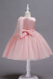 A-Line Asymmetric Single Tulle Cape Sleeveless Scoop Neck Knee Length Flower Girl Dresses 1031495780881