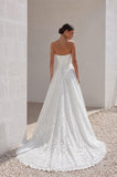 A-Line Sweep-Brush Train Lace Wedding Dress 828423890551