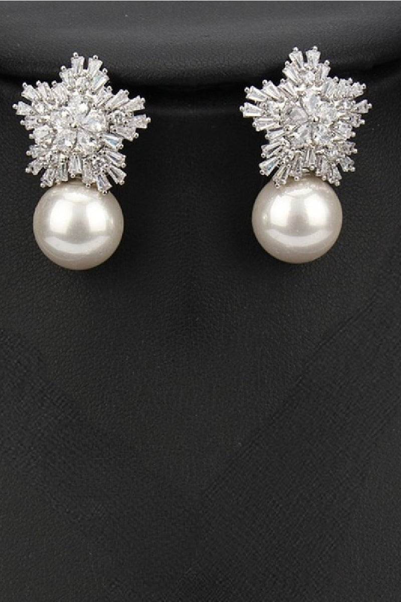 Snowflakes Shaped Pearl/Zircon Wedding Earrings/Necklace Jewelry Sets (Set of 2) 702536274457 - COCOMELODY