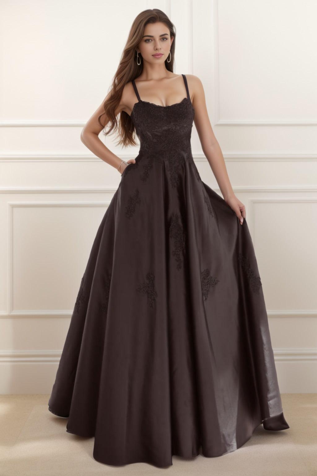 A-Line Floor Length Satin Prom Dress CS0458 - COCOMELODY