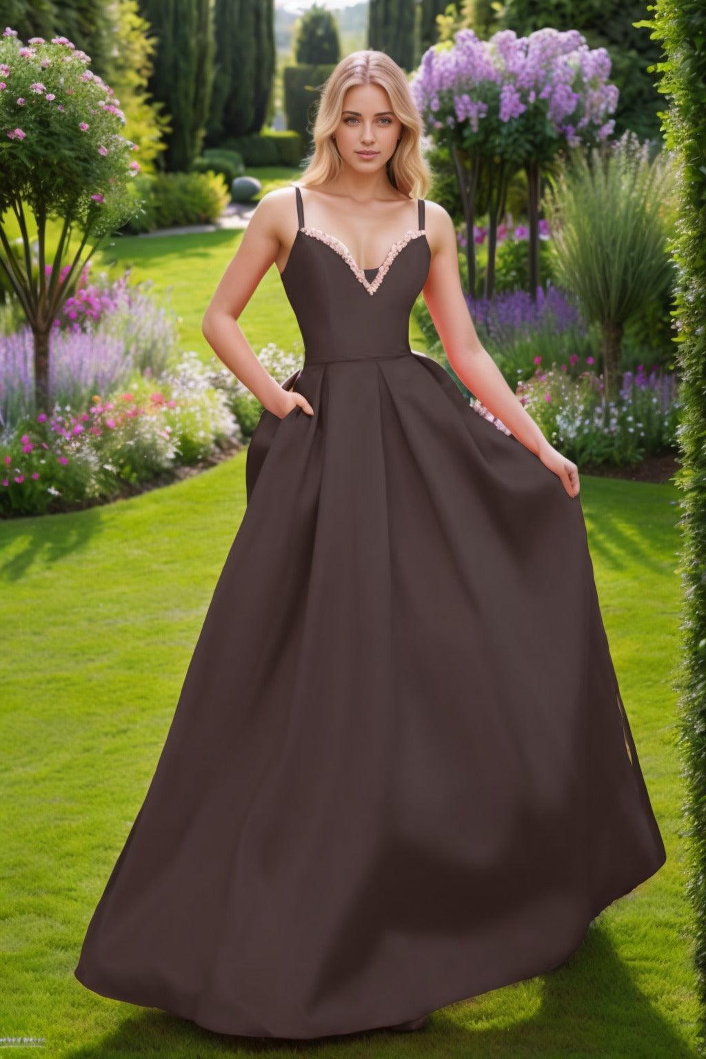 A-Line Floor Length Satin Prom Dress CS0451 - COCOMELODY