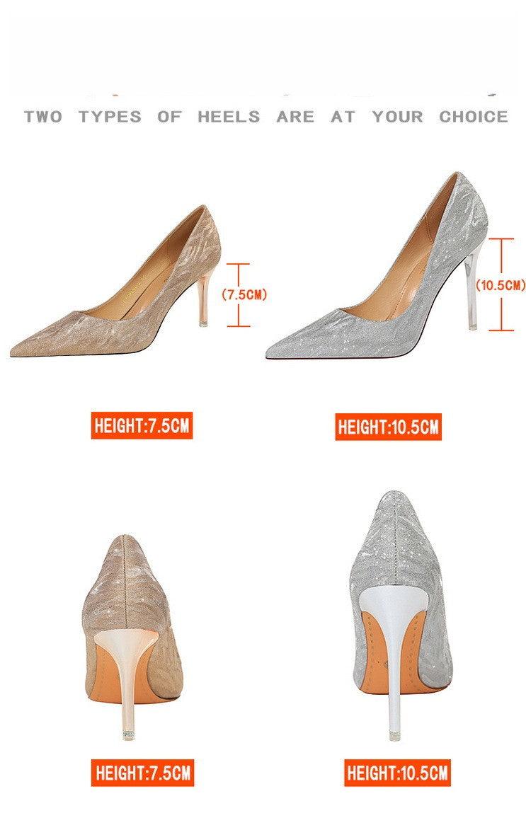 Glitter and Metallic Pointy Stiletto Heels 606336050941 - COCOMELODY