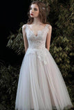 A-Line Tea Length Lace Tulle Wedding Dress 679197245061 - COCOMELODY