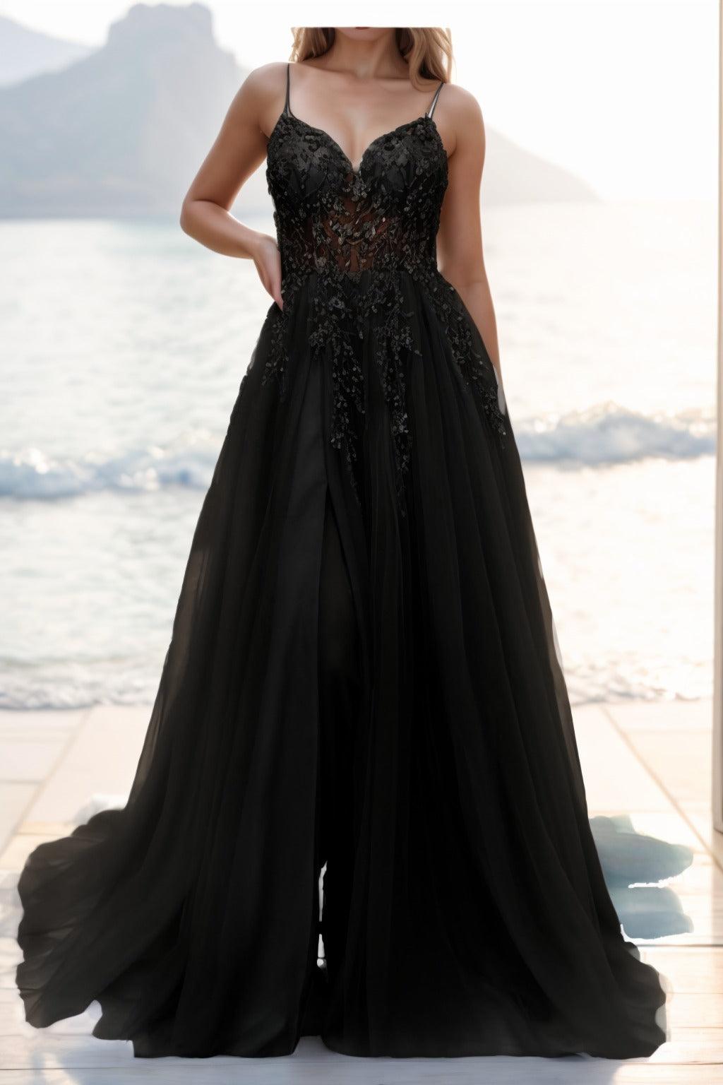 A-line Sweep-Brush Train Tulle Prom Dress CS0402 - COCOMELODY