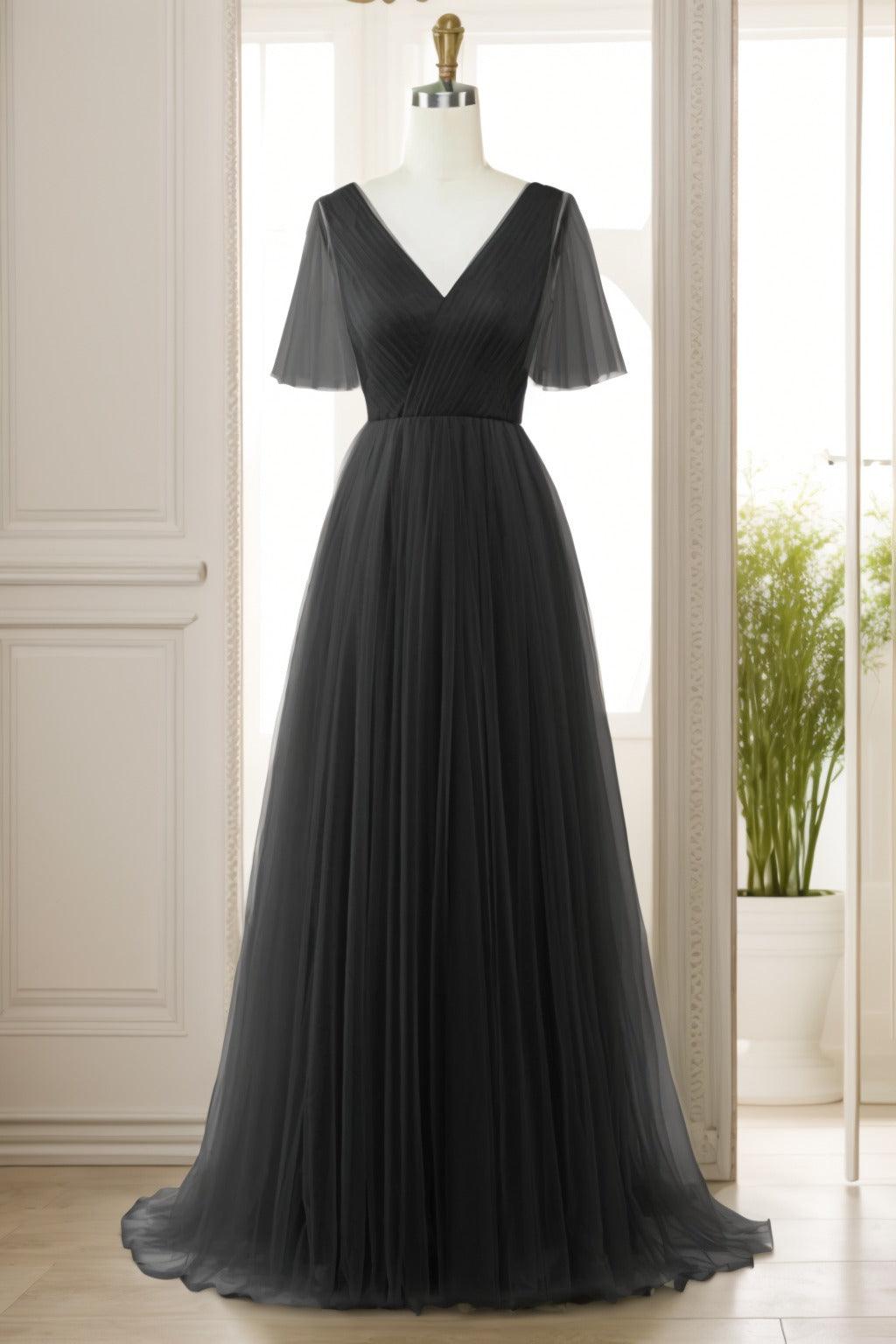 A-Line Sweep-Brush Train Tulle Prom Dress CS0472 - COCOMELODY
