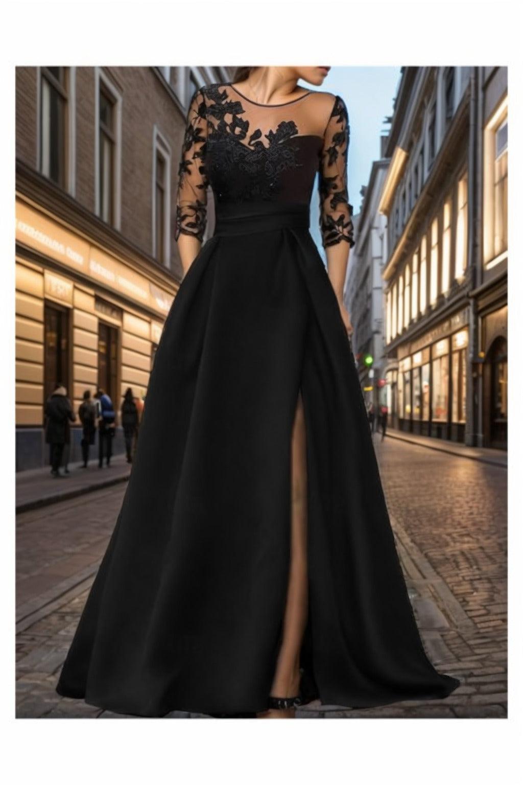 A-Line Sweep-Brush Train Silk-Like Prom Dress CS0456 - COCOMELODY