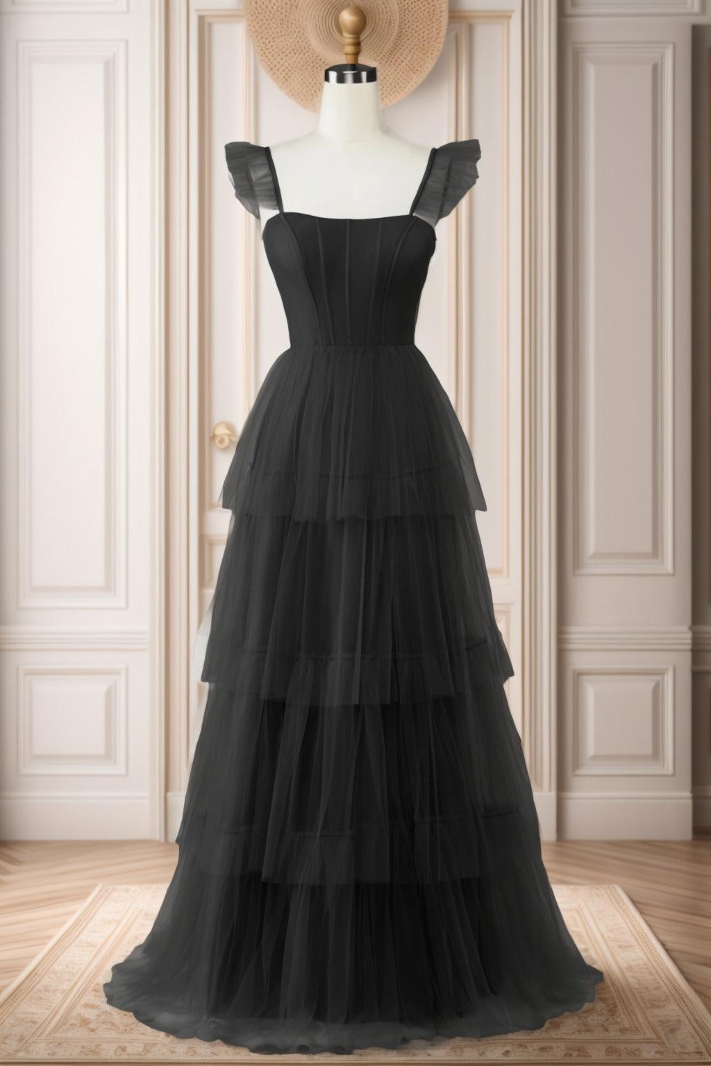 A-Line Sweep-Brush Train Tulle Prom Dress CS0471 - COCOMELODY