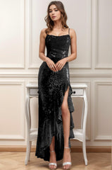 Asymmetrical Floor Length Sequined Prom Dress CS0479 - COCOMELODY