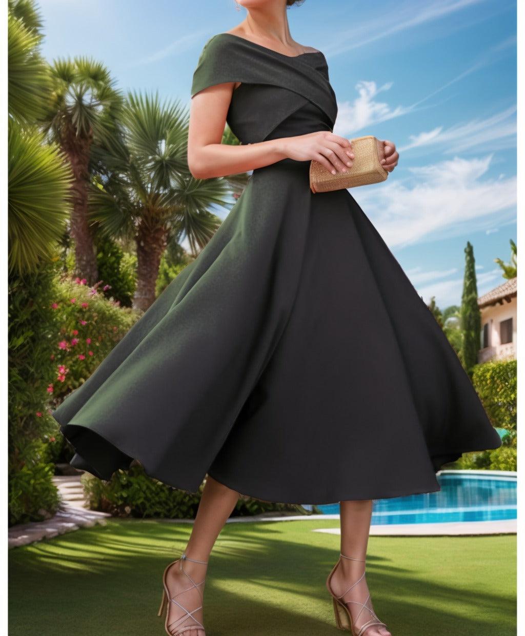 A-Line Tea Length Satin Prom Dress CS0455 - COCOMELODY