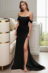 Sheath-Column Sweep-Brush Train Elastic Cloth Prom Dress CS0462 - COCOMELODY