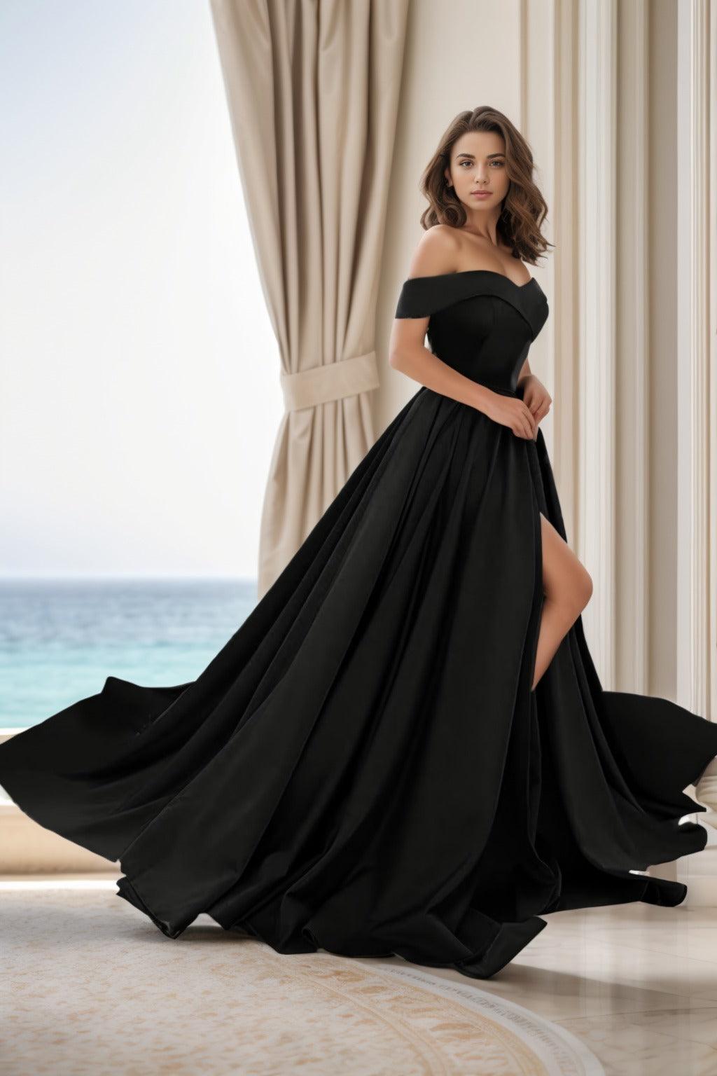A-Line Court Train Satin Prom Dress CS0405 - COCOMELODY