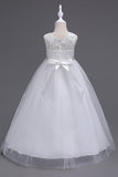 A-Line Round Neck Sleeveless Floral Lace Floor Length Tulle Flower Girl Dresses 1030687853202