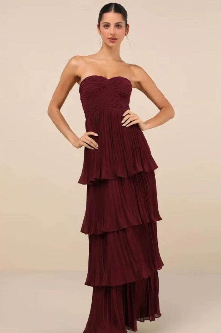 A-line Maxi Pleated Satin Formal Evening Dresses 847845179738 - COCOMELODY