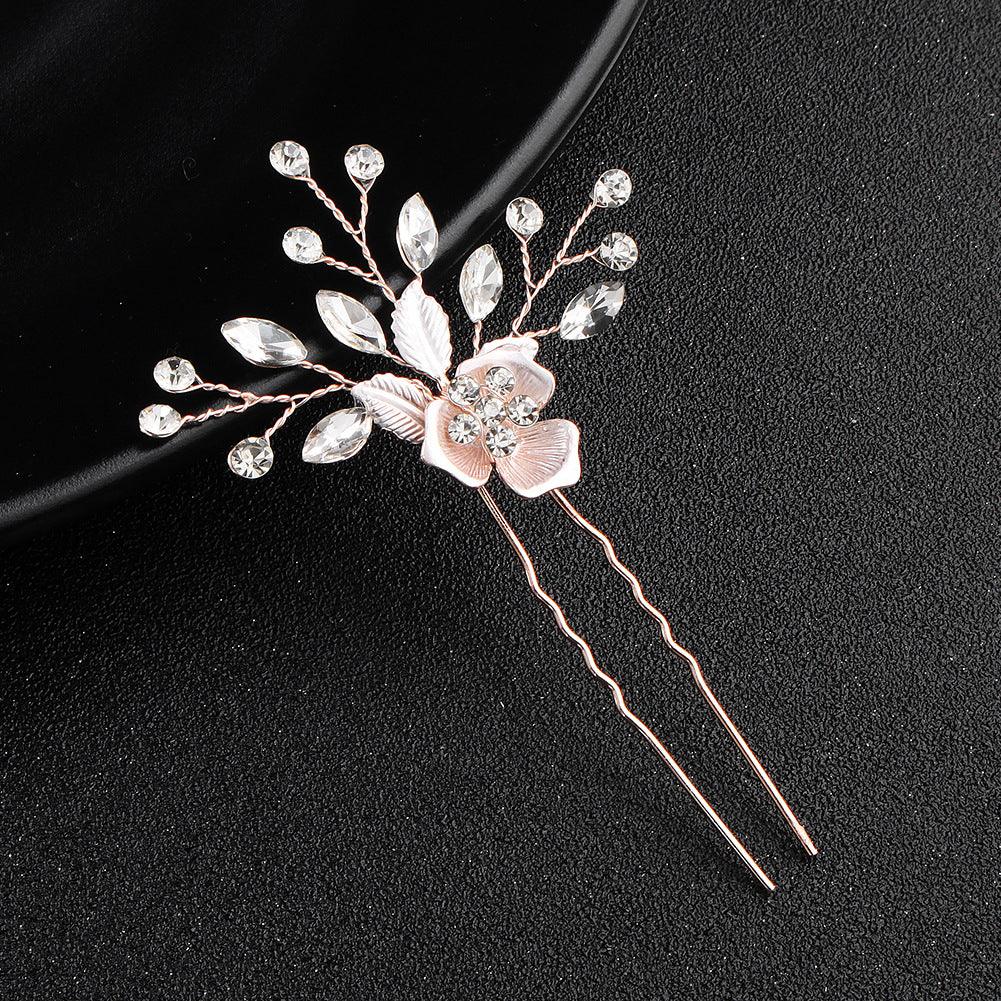 Bridal Headwear Flower Leaf Hair Comb Pin Exquisite hair ornaments Alloy flower Hairpin comb set 566273410210 - COCOMELODY