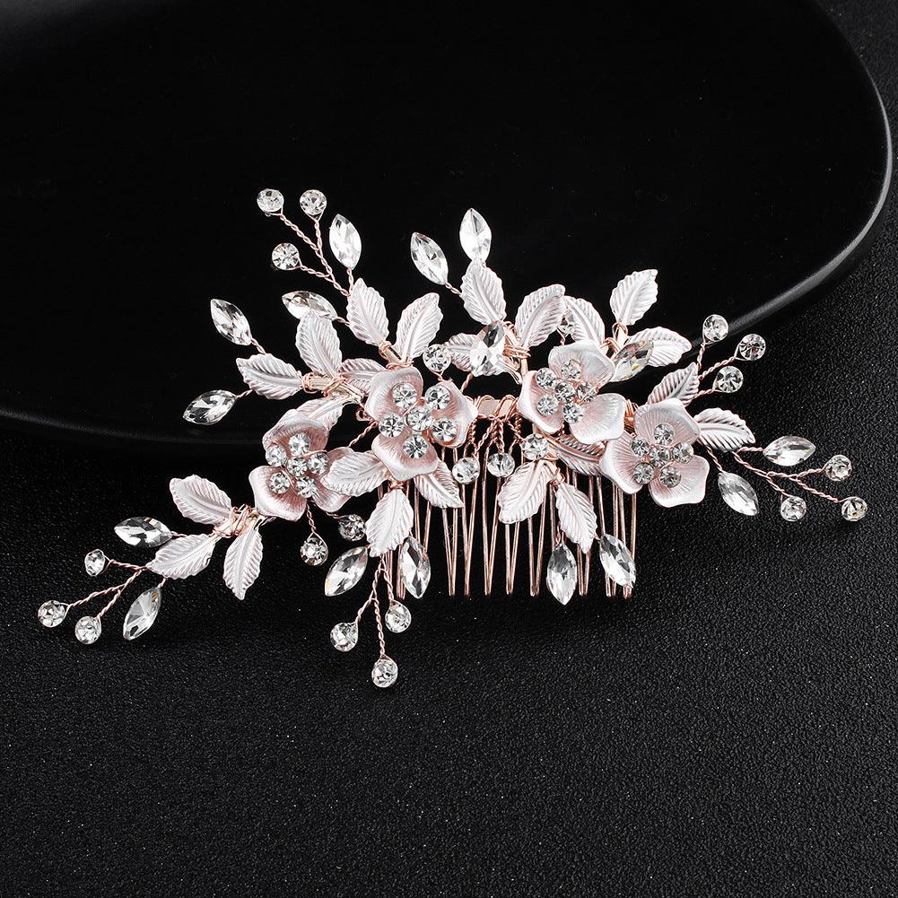 Bridal Headwear Flower Leaf Hair Comb Pin Exquisite hair ornaments Alloy flower Hairpin comb set 566273410210 - COCOMELODY