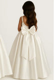 A-Line Scoop Neck Thin Strap Satin Gown Back Bow Flower Girl Dresses 1059110372999