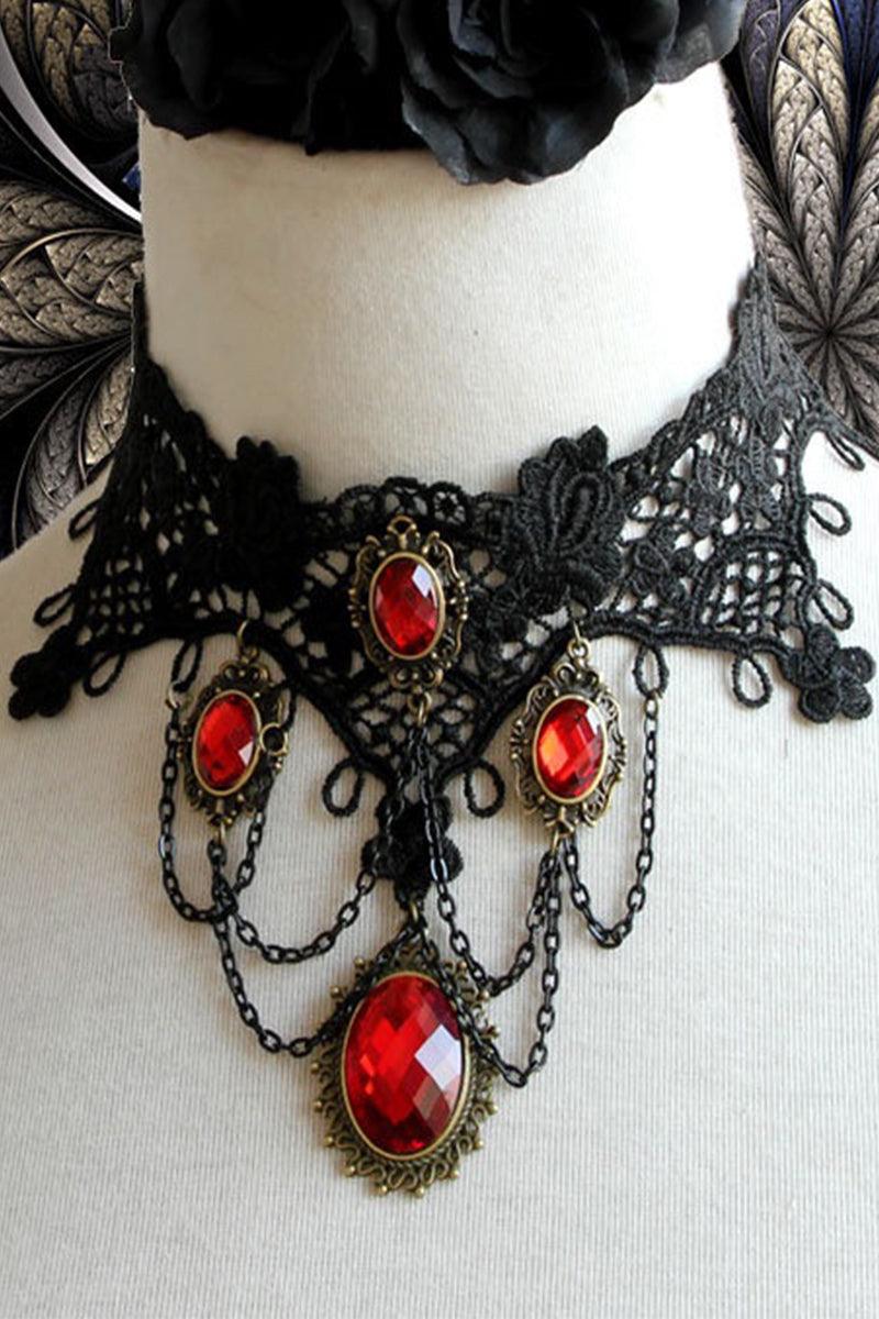 Lace and Alloy Necklaces with Crystals 652879746982 - COCOMELODY