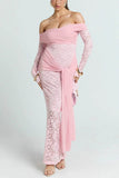 Sheath Maxi Lace Semi Formal Wedding Guest Dresses 984190843772 - COCOMELODY