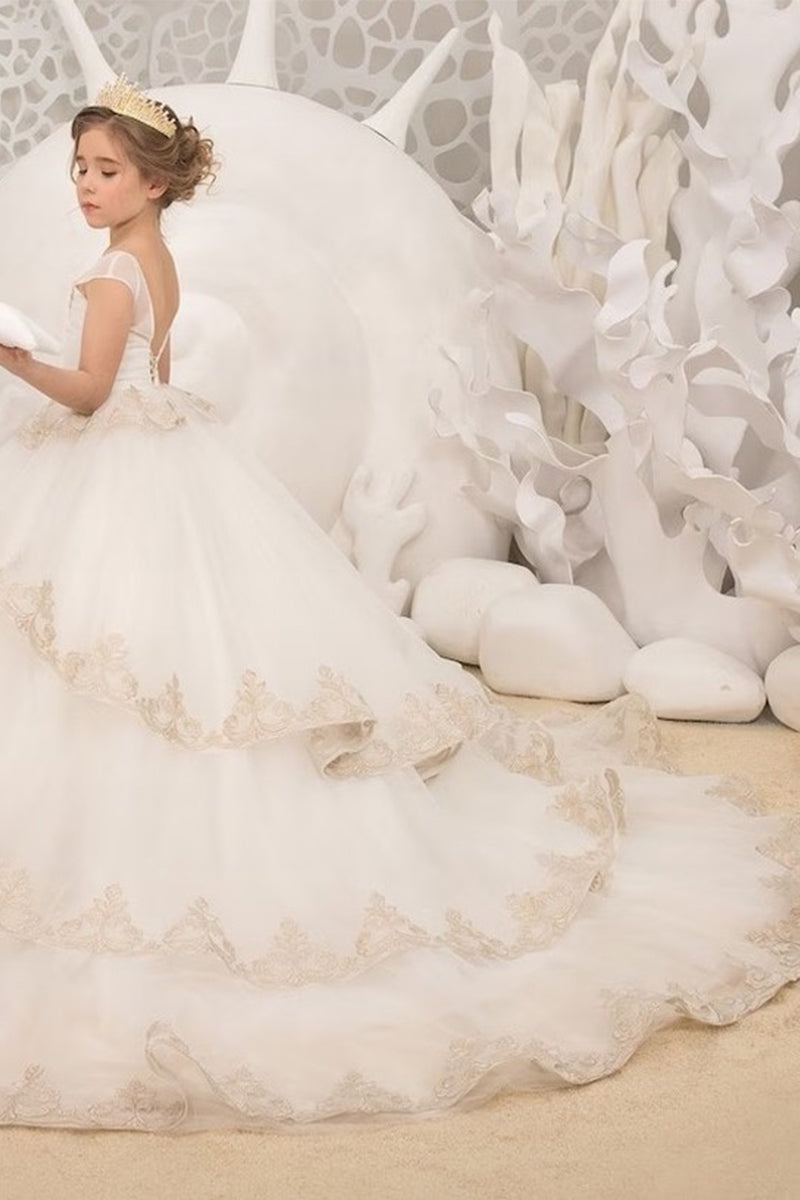 Ball Gown Court Train Tulle Lace Flower Girl Dress 737454268619
