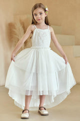 A-Line Sweetheart Neckline Sleeveless Asymmetrical Tulle Flower Girl Dresses 870928364976 - COCOMELODY