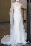 Sheath-Column Chapel Train Forged Chiffon Wedding Dress 830154757527 - COCOMELODY
