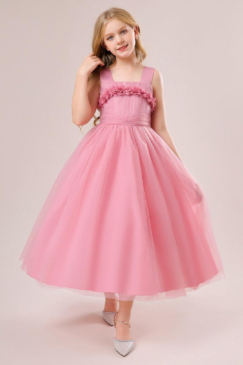 A-Line Straps Neck Tulle Maxi Flower Girl Dresses 848520948280 - COCOMELODY