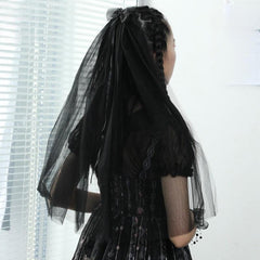 Black veil Double veil Halloween headdress bridal veil 655786515036 - COCOMELODY