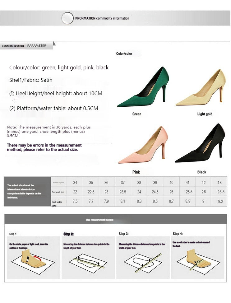 Green Satin Pointy Stiletto Heels 664584349468 - COCOMELODY