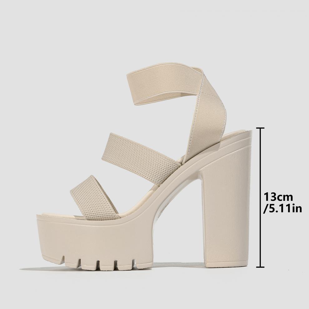 Apricot Round Ankle Strap Block Heel Sandals 775267776406 - COCOMELODY
