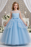 A-Line Illusion Neck Sleeveless Floor Length Tulle Flower Girl Dresses 1029774082419