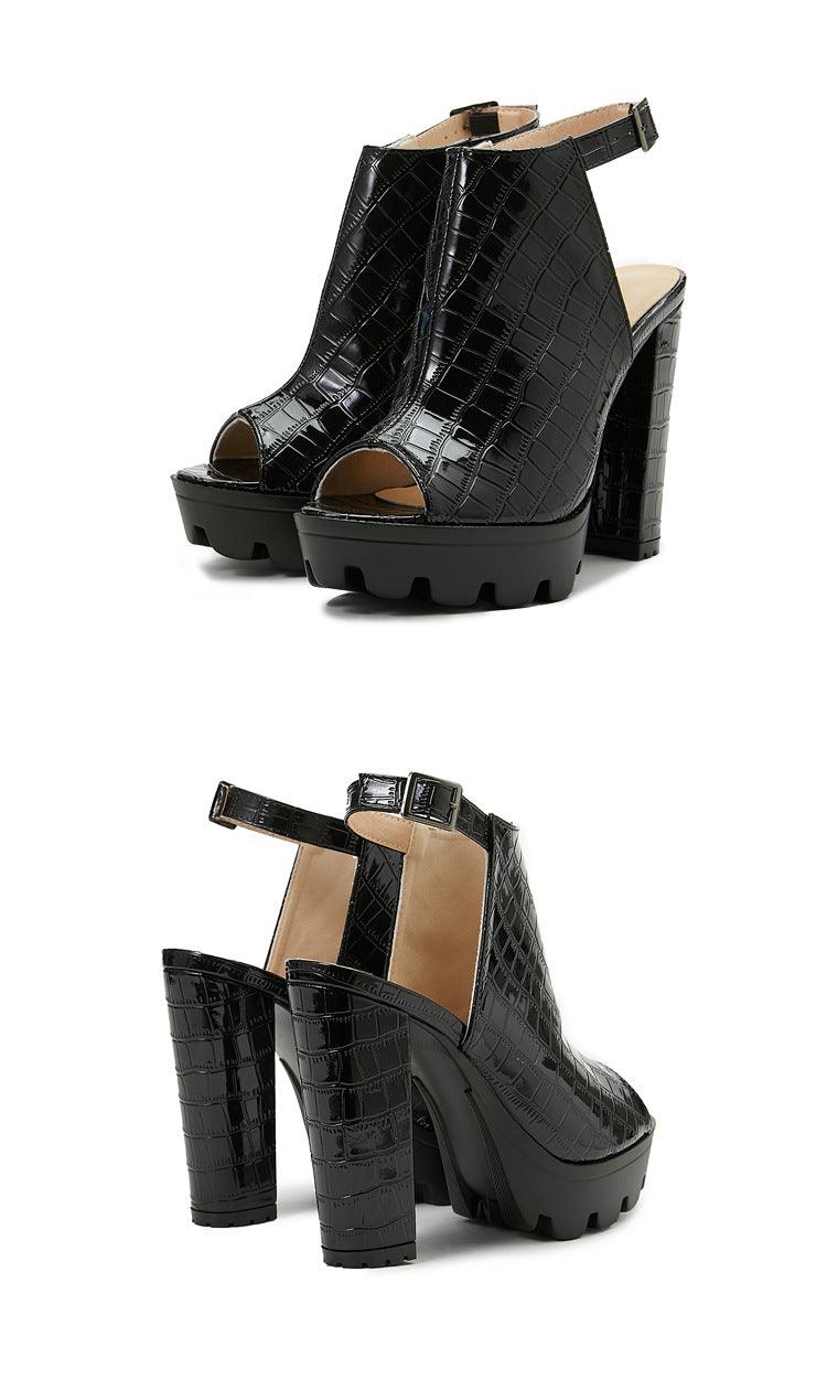 Peep Toe Ankle Strap Pointy Block Heel Sandals 666210033920 - COCOMELODY