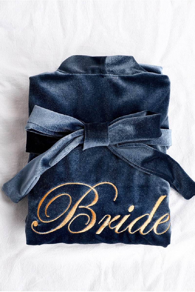 Velvet Knee Length Robe For Bride 600279553765 - COCOMELODY