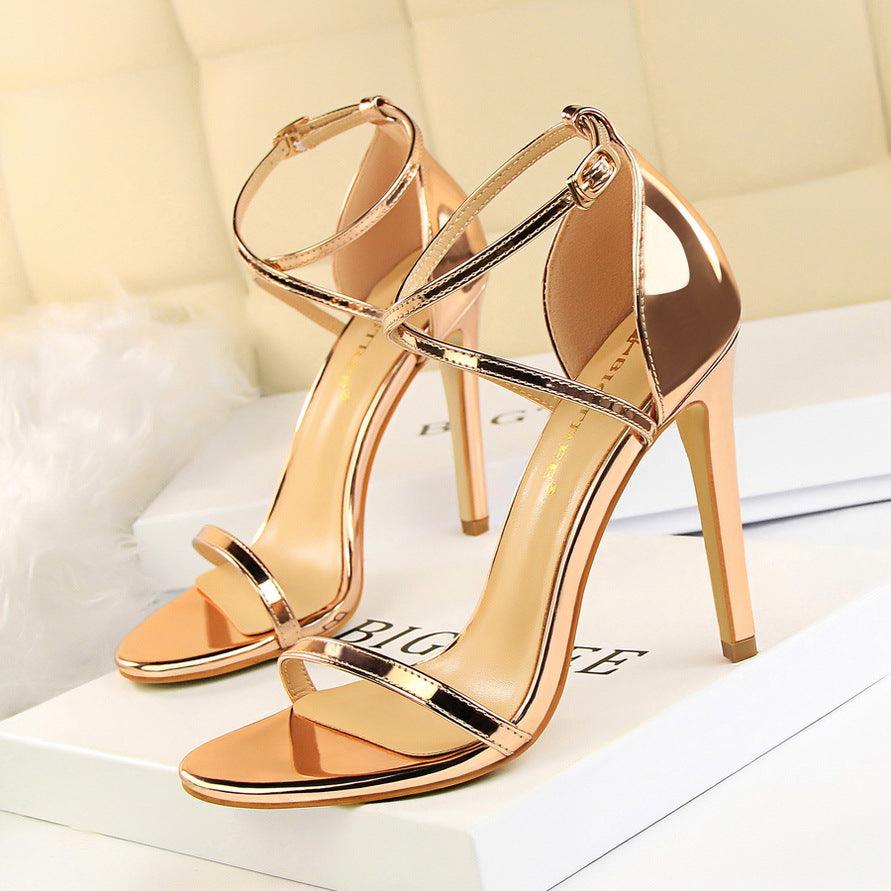 Faux Leather Ankle Strap Pointy Stiletto Heels 571572295848 - COCOMELODY